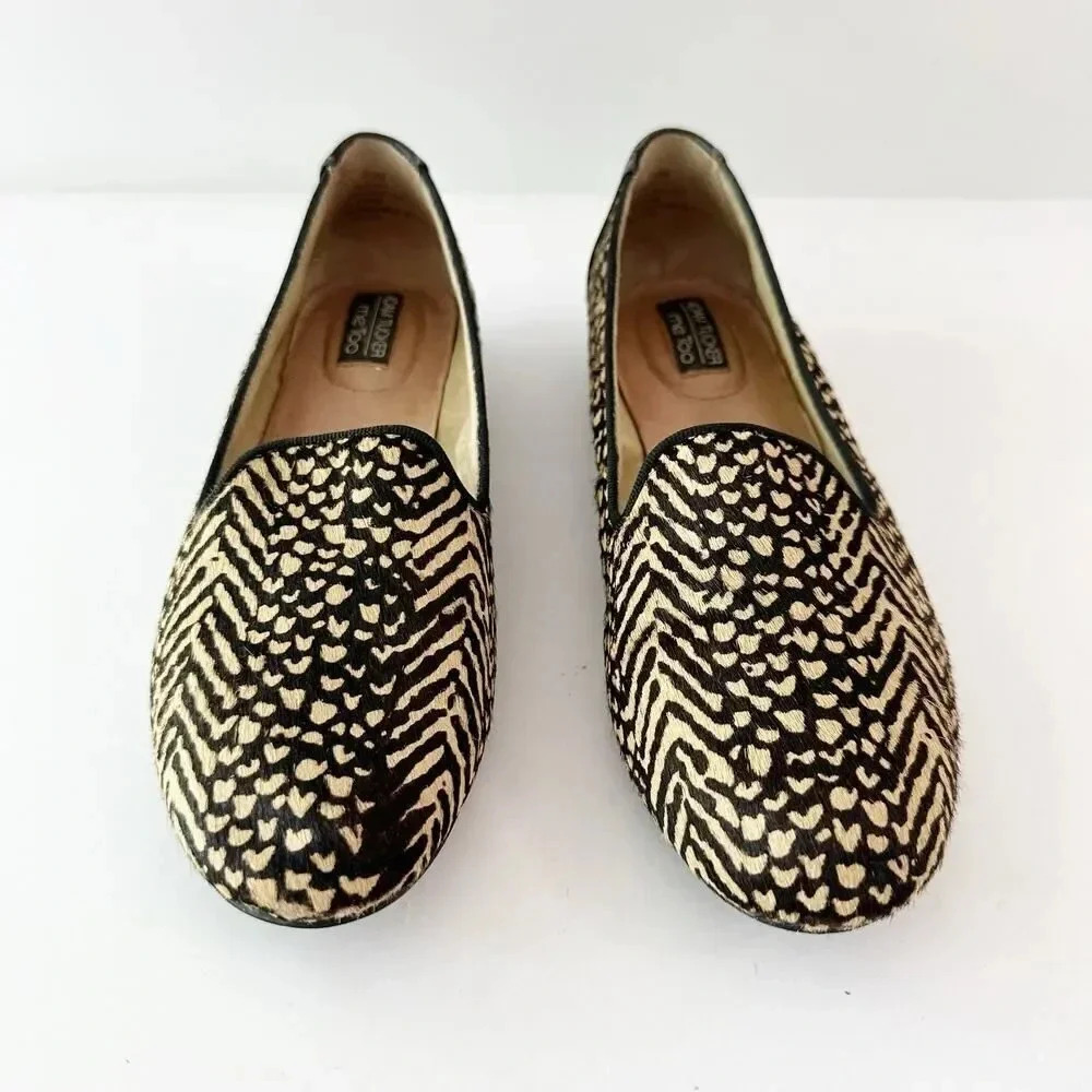 ADAM TUCKER Me Too Size 7.5 Real Calf Hair Chevron Animal Print Loafer‎